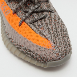 Pre Owned Yeezy x Adidas Grey/Orange Knit Fabric Boost 350 V2 Beluga Reflective Sneakers Size 41 1/3
