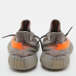 Pre Owned Yeezy x Adidas Grey/Orange Knit Fabric Boost 350 V2 Beluga Reflective Sneakers Size 41 1/3