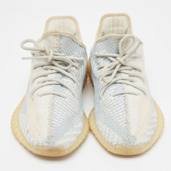 Pre Owned Yeezy x Adidas Light Blue/White Knit Fabric Boost 350 V2 Cloud White Sneakers Size 43 1/3