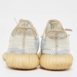 Pre Owned Yeezy x Adidas Light Blue/White Knit Fabric Boost 350 V2 Cloud White Sneakers Size 43 1/3