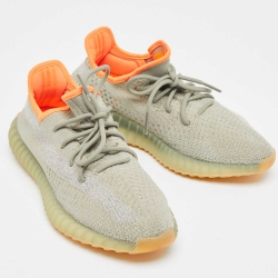 Pre Owned Yeezy x Adidas Green Knit Fabric Boost 350 V2 Desert Sage Sneakers Size 43 1/3
