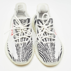 Pre Owned Yeezy x Adidas White/Black Knit Fabric Boost 350 V2 Zebra Sneakers Size 44 2/3