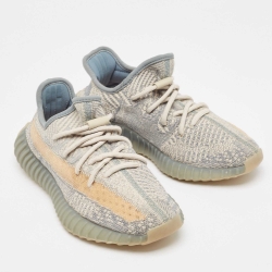 Pre Owned Yeezy x Adidas Grey/White Knit Fabric Boost 350 V2 Israfil Sneakers Size 36 2/3