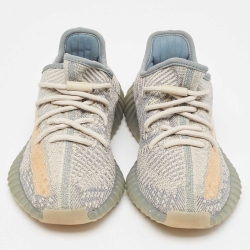 Pre Owned Yeezy x Adidas Grey/White Knit Fabric Boost 350 V2 Israfil Sneakers Size 36 2/3