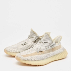 Pre Owned Yeezy x Adidas Grey Knit Fabric Lundmark Boost 350 V2 Non-Reflective Sneakers Size 39 1/3