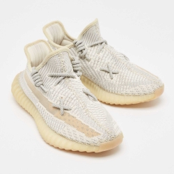 Pre Owned Yeezy x Adidas Grey Knit Fabric Lundmark Boost 350 V2 Non-Reflective Sneakers Size 39 1/3
