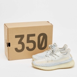 Pre Owned Yeezy x Adidas Blue/White Knit Fabric Boost 350 V2 Cloud White Non-Reflective Sneakers Size 40