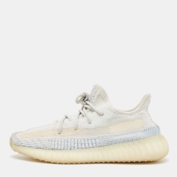 Pre Owned Yeezy x Adidas Blue/White Knit Fabric Boost 350 V2 Cloud White Non-Reflective Sneakers Size 40