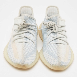 Pre Owned Yeezy x Adidas Blue/White Knit Fabric Boost 350 V2 Cloud White Non-Reflective Sneakers Size 40