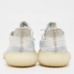 Pre Owned Yeezy x Adidas Blue/White Knit Fabric Boost 350 V2 Cloud White Non-Reflective Sneakers Size 40