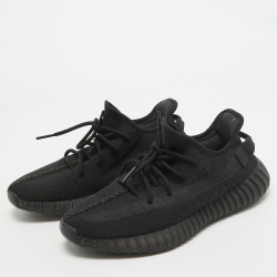 Pre Owned Yeezy x Adidas Black Knit Fabric Boost 350 V2 Onyx Sneakers Size 42