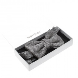 Yves Saint Laurent Grey and Black Textured Silk Jacquard Bow Tie