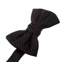 Pre Owned Yves Saint Laurent Black Lurex Striped Silk Bow Tie