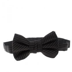 Pre Owned Yves Saint Laurent Black Lurex Striped Silk Bow Tie