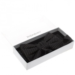 Pre Owned Yves Saint Laurent Black Lurex Striped Silk Bow Tie