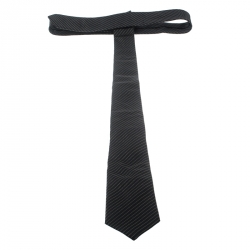 Pre Owned Yves Saint Laurent Black Lurex Striped Silk Tie