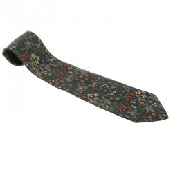 Pre Owned Yves Saint Laurent Bottle Green Floral Printed Silk Tie