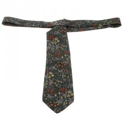 Pre Owned Yves Saint Laurent Bottle Green Floral Printed Silk Tie