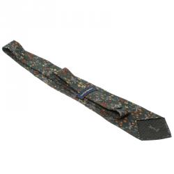 Pre Owned Yves Saint Laurent Bottle Green Floral Printed Silk Tie