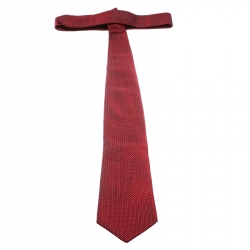 Pre Owned Yves Saint Laurent Red and Pink Embroidered Silk Traditional Tie