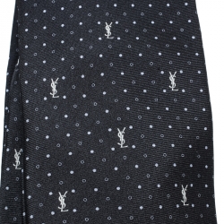 Pre Owned Yves Saint Laurent Grey Dotted Monogram Silk Traditional Tie