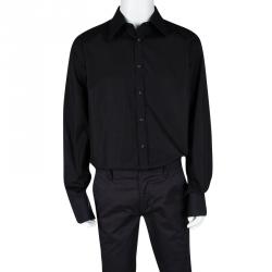 Yves Saint Laurent Paris Black Button Front Long Sleeve Shirt 4XL