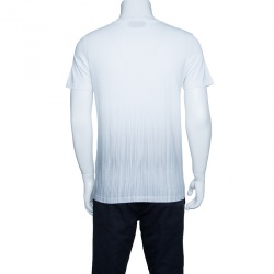 Pre Owned Yves Saint Laurent Paris Off White Vertical Striped Detail Short Sleeve T-Shirt M