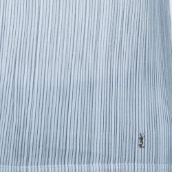Pre Owned Yves Saint Laurent Paris Off White Vertical Striped Detail Short Sleeve T-Shirt M