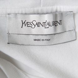 Pre Owned Yves Saint Laurent Paris Off White Vertical Striped Detail Short Sleeve T-Shirt M