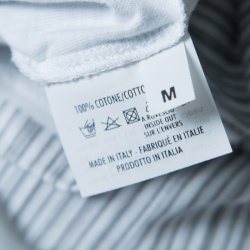 Pre Owned Yves Saint Laurent Paris Off White Vertical Striped Detail Short Sleeve T-Shirt M