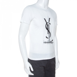 Pre Owned Yves Saint Laurent White Logo Print Cotton Dubai Exclusive T-Shirt M