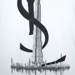 Pre Owned Yves Saint Laurent White Logo Print Cotton Dubai Exclusive T-Shirt M