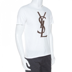 Pre Owned Yves Saint Laurent White Logo Print Cotton T-Shirt M