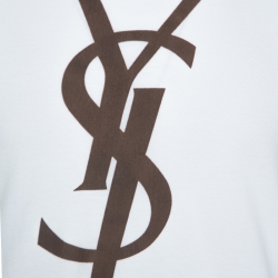 Pre Owned Yves Saint Laurent White Logo Print Cotton T-Shirt M