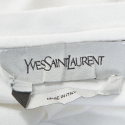 Pre Owned Yves Saint Laurent White Logo Print Cotton T-Shirt M