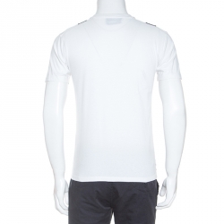 Pre Owned Yves Saint Laurent White Cotton Contrast Mesh Logo Detail T Shirt M