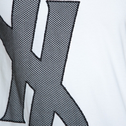 Pre Owned Yves Saint Laurent White Cotton Contrast Mesh Logo Detail T Shirt M