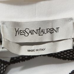 Pre Owned Yves Saint Laurent White Cotton Contrast Mesh Logo Detail T Shirt M