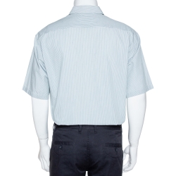 Pre Owned Yves Saint Laurent Green Striped Cotton Short Sleeve Shirt XL