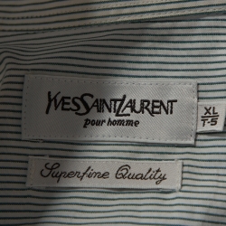 Pre Owned Yves Saint Laurent Green Striped Cotton Short Sleeve Shirt XL