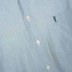Pre Owned Yves Saint Laurent Green Striped Cotton Short Sleeve Shirt XL