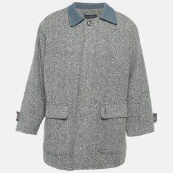 Yves Saint Laurent Vintage Grey Herringbone Wool Coat XL