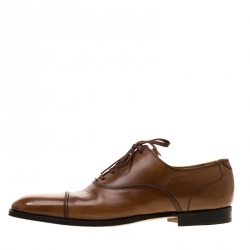 Pre Owned Saint Laurent Brown Leather Cap Toe Lace Up Oxfords Size 41.5