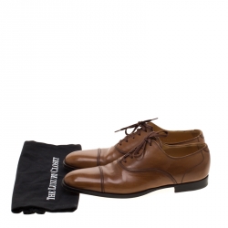 Pre Owned Saint Laurent Brown Leather Cap Toe Lace Up Oxfords Size 41.5