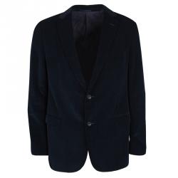Z Zegna Harry Rosen Navy Blue Checked Velvet Drop 8 Deco Blazer XXL