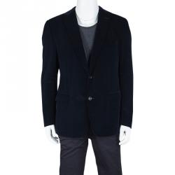 Z Zegna Harry Rosen Navy Blue Checked Velvet Drop 8 Deco Blazer XXL
