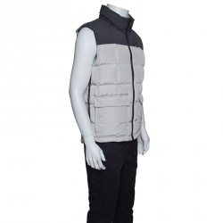 Pre Owned Z Zegna Beige and Grey Shearling Collar Detail Sleeveless Ultradown Puffer Jacket L