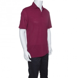 Pre Owned Z Zegna Techmerino Burgundy Honeycomb Knit Polo T-Shirt L