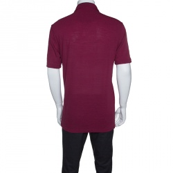 Pre Owned Z Zegna Techmerino Burgundy Honeycomb Knit Polo T-Shirt L