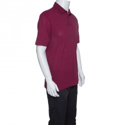 Pre Owned Z Zegna Techmerino Burgundy Honeycomb Knit Polo T-Shirt L